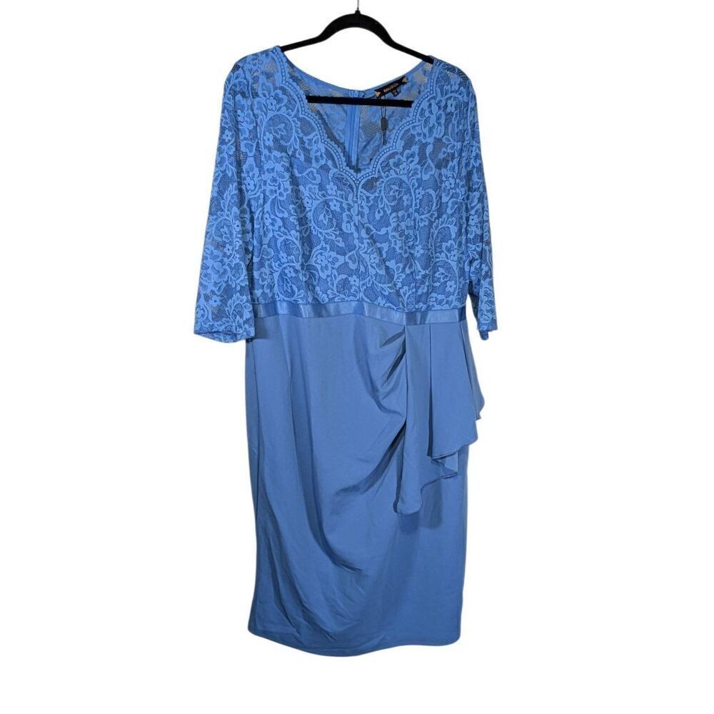 NWT Miusol Women's Retro Blue V Neck Floral Lace Ruffle Style Cocktail Party Dr
